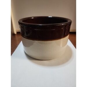 SET 2 Vintage 2 Tone Ceramic Crock Brown Cream 6" X 4" NICE!!!